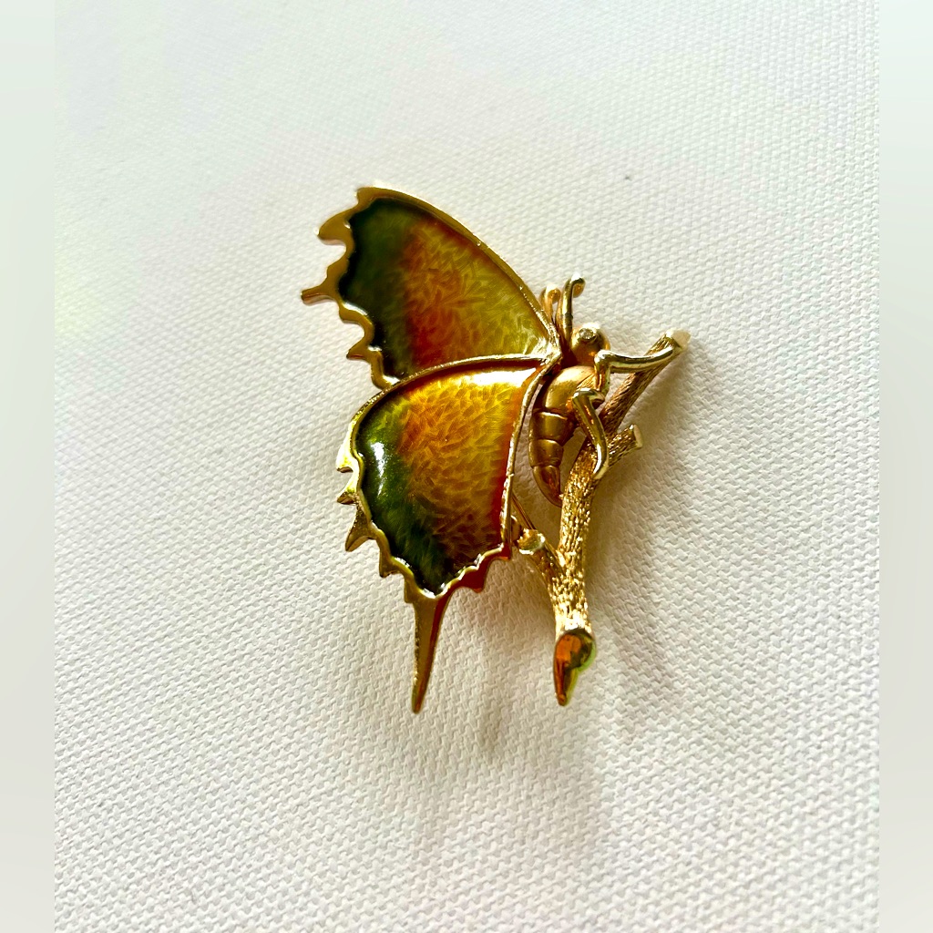 Vintage Boucher 1066p Green And Gold Wing Enamel Gold Tone Butterfly Pin Brooch 40$